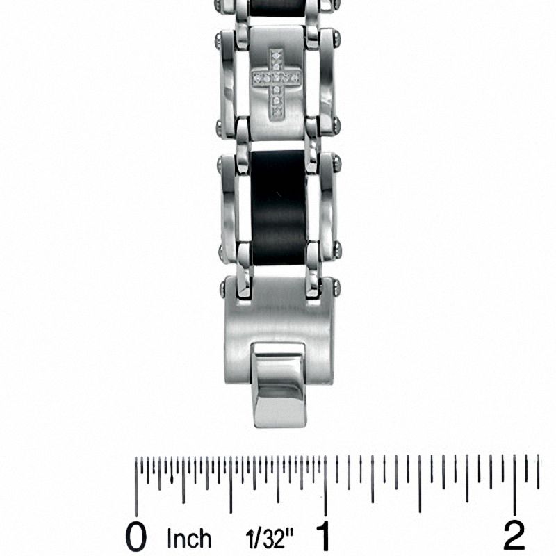 Main Image 3 of 1/7 CT. T.W. Diamond 12mm Cross Link Bracelet in Two-Tone Stainless Steel - 8.5"