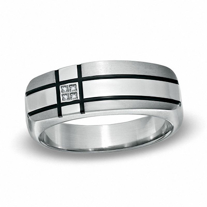 Diamond Accent Pattern Ring in Two-Tone Stainless Steel