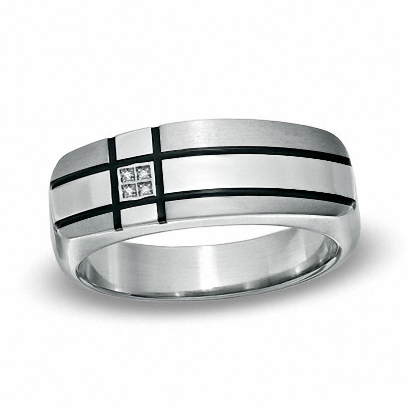 Main Image 1 of Diamond Accent Pattern Ring in Two-Tone Stainless Steel
