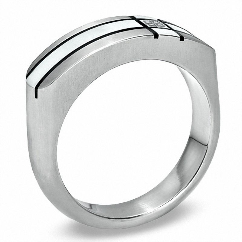 Diamond Accent Pattern Ring in Two-Tone Stainless Steel