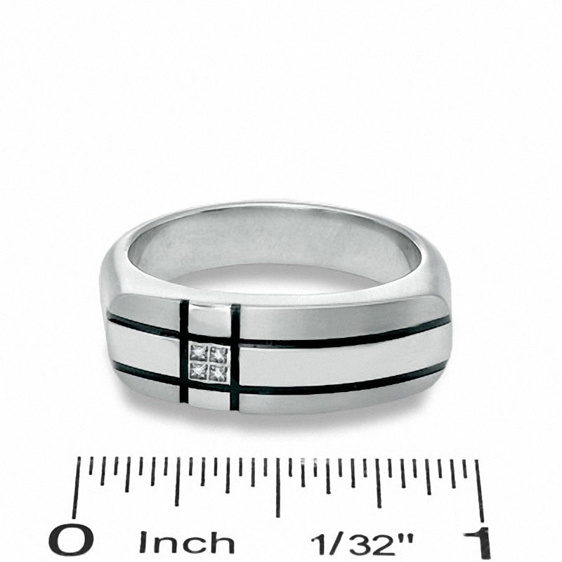 Diamond Accent Pattern Ring in Two-Tone Stainless Steel