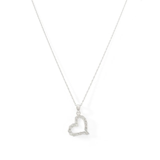 Sterling Silver Diamond Accent Tilted Heart Pendant - 18"