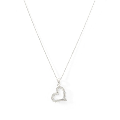 Sterling Silver Diamond Accent Tilted Heart Pendant - 18"