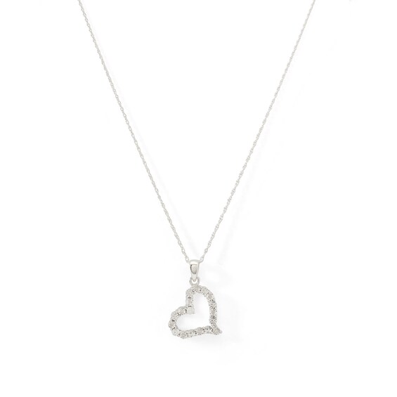 Sterling Silver Diamond Accent Tilted Heart Pendant