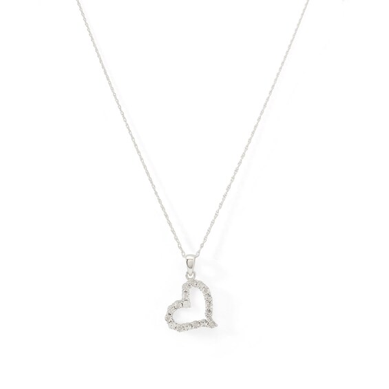 Diamond Accent Tilted Heart Pendant in Sterling Silver