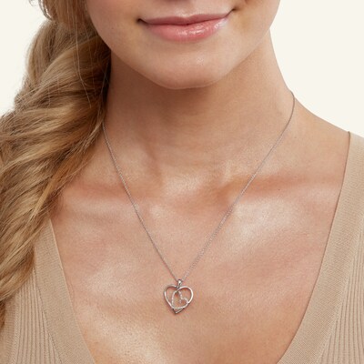 Diamond Accent Double Heart Pendant in Sterling Silver