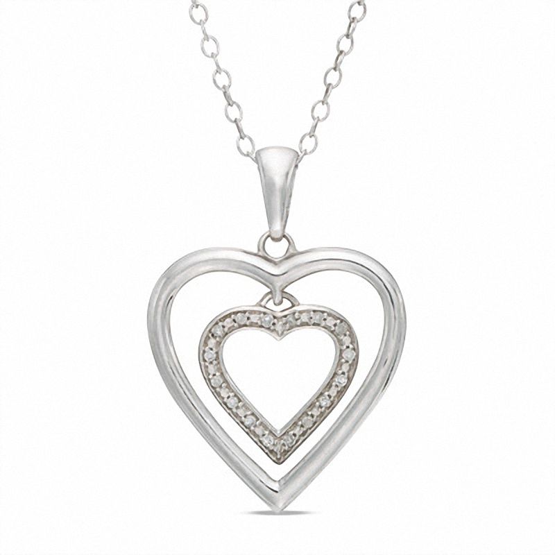 Main Image 1 of Diamond Accent Double Heart Pendant in Sterling Silver