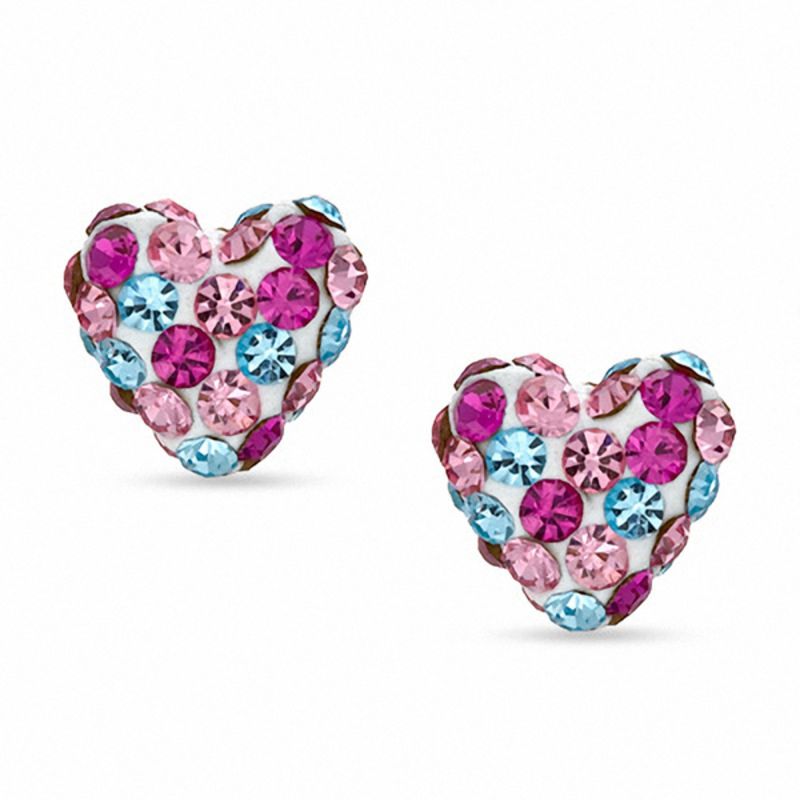 6mm Pastel Crystal Heart Stud Earrings in 10K Gold