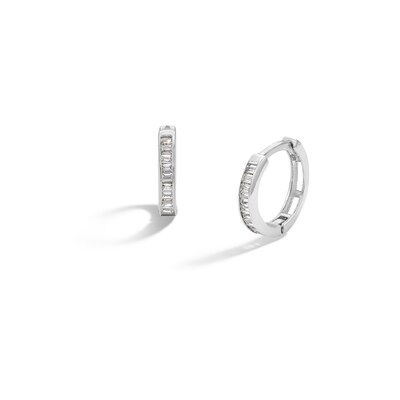 Solid Sterling Silver Baguette CZ Channel Huggies