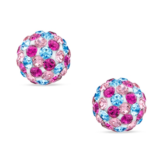 6mm Multi-Pastel Crystal Ball Stud Earrings in 10K Gold