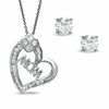 Thumbnail Image 0 of Cubic Zirconia Heart MOM Pendant with 5mm Stud Earrings Set in Sterling Silver