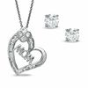 Thumbnail Image 1 of Cubic Zirconia Heart MOM Pendant with 5mm Stud Earrings Set in Sterling Silver