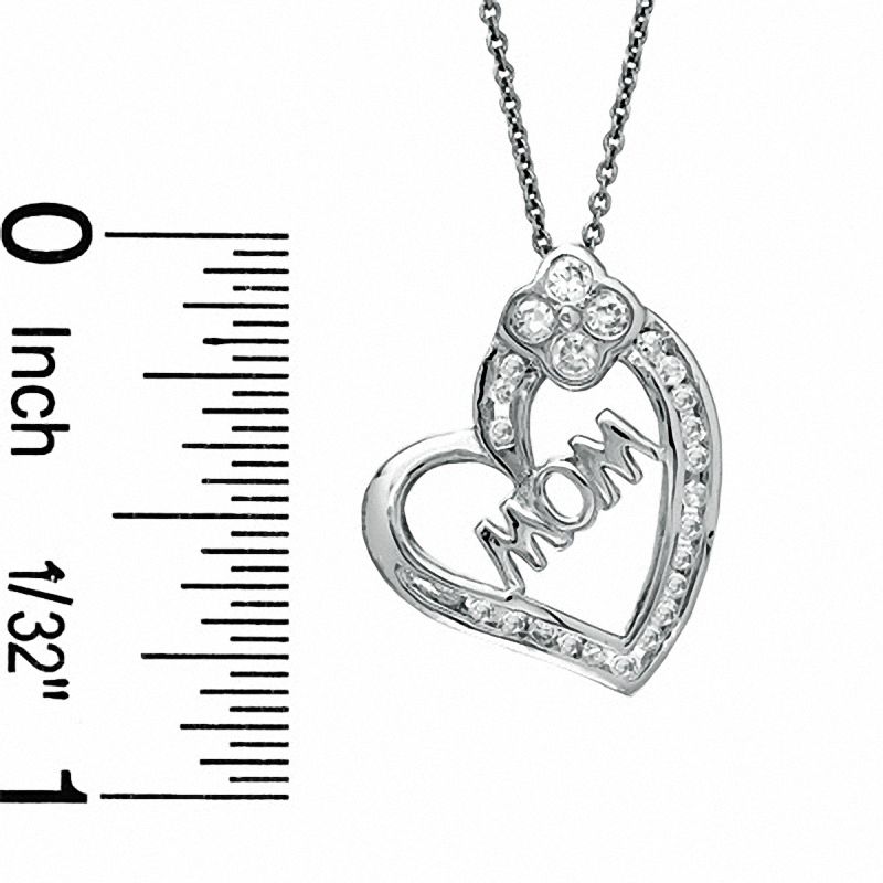 Cubic Zirconia Heart MOM Pendant with 5mm Stud Earrings Set in Sterling Silver