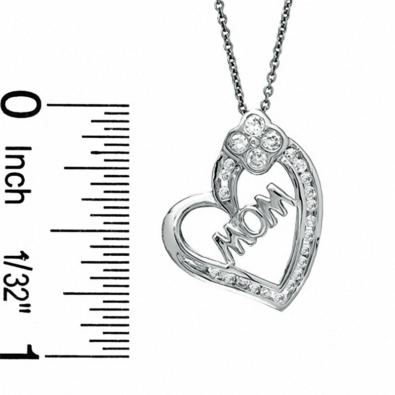 Main Image 2 of Cubic Zirconia Heart MOM Pendant with 5mm Stud Earrings Set in Sterling Silver