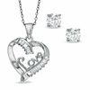 Thumbnail Image 1 of Cubic Zirconia Heart LOVE Pendant and 5mm Stud Earrings Set in Sterling Silver