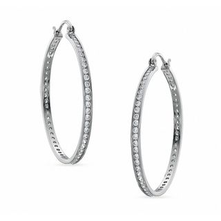 Cubic Zirconia 2 x 40mm Hoop Earrings in Sterling Silver