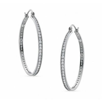 Cubic Zirconia 2 x 40mm Hoop Earrings in Sterling Silver
