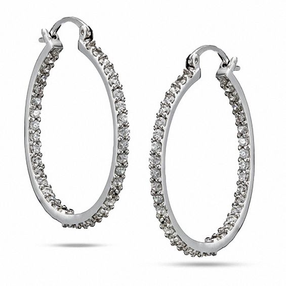 30mm Cubic Zirconia Inside-Out Hoop Earrings in Sterling Silver