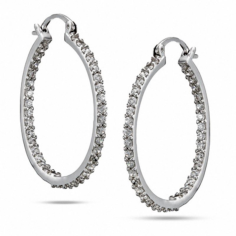 Cubic Zirconia Inside-Out 2 x 30m Hoop Earrings in Sterling Silver