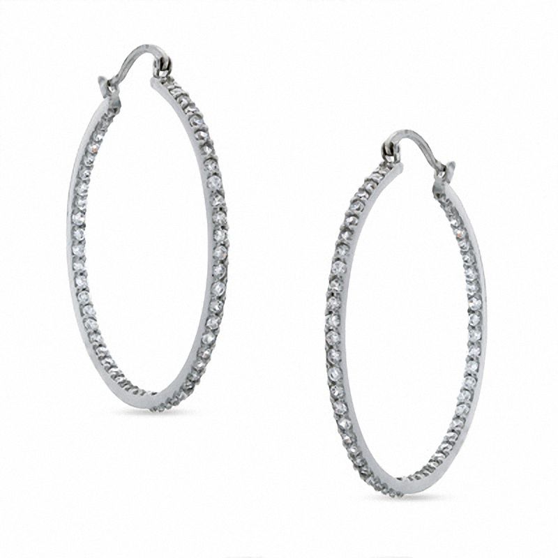 Cubic Zirconia Inside-Out 2 x 40mm Hoop Earrings in Sterling Silver