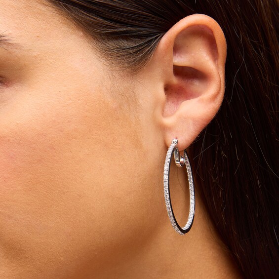 Cubic Zirconia Inside-Out 2 x 40mm Hoop Earrings in Sterling Silver