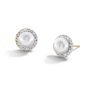 5.75mm Freshwater Cultured Pearl and Crystal Stud Earrings in 10K Gold