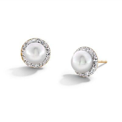 5.75mm Freshwater Cultured Pearl and Crystal Stud Earrings in 10K Gold