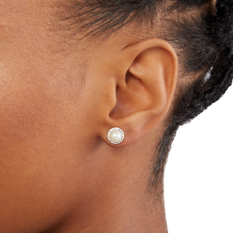 Main Image 2 of 5.75mm Freshwater Cultured Pearl and Crystal Stud Earrings in 10K Gold