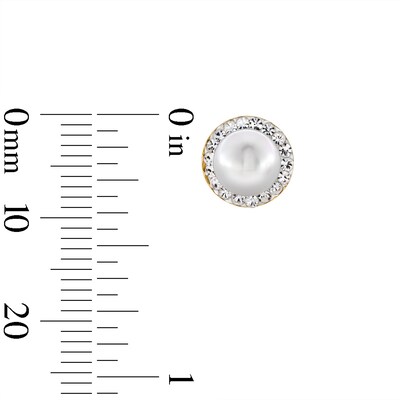 5.75mm Freshwater Cultured Pearl and Crystal Stud Earrings in 10K Gold