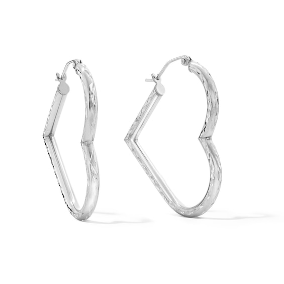 26mm Diamond-Cut Heart Hoop Earrings in Sterling Silver