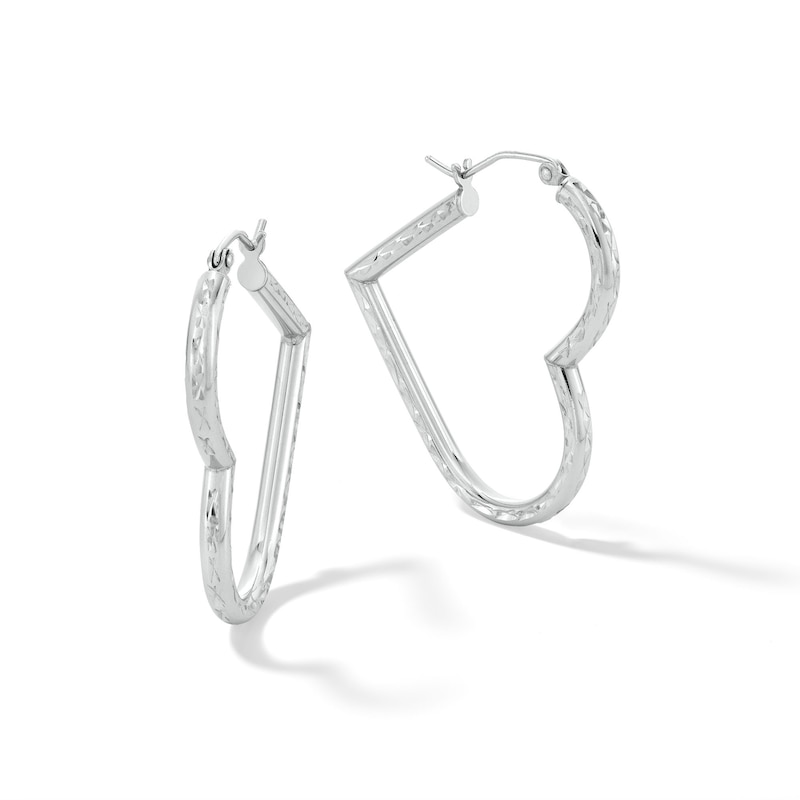 26mm Diamond-Cut Heart Hoop Earrings in Sterling Silver
