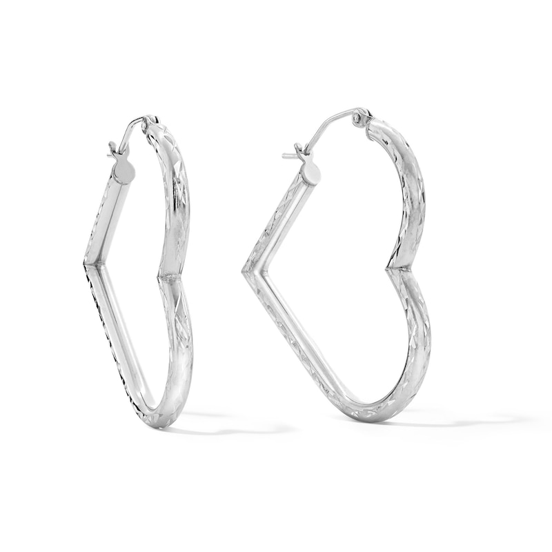 26mm Diamond-Cut Heart Hoop Earrings in Sterling Silver