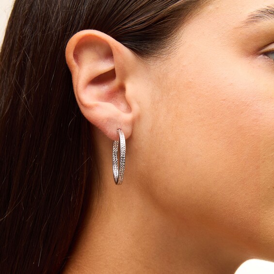 30mm Diamond-Cut Inside-Out Hoop Earrings in Hollow Sterling Silver