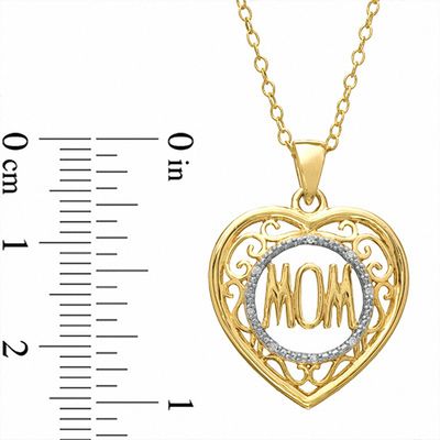 Diamond Accent Mom Swirl Heart Pendant in Sterling Silver with 18K Gold Plate