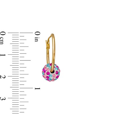 17mm Hoop Earrings with Pastel Crystal Ball in 10K White Gold