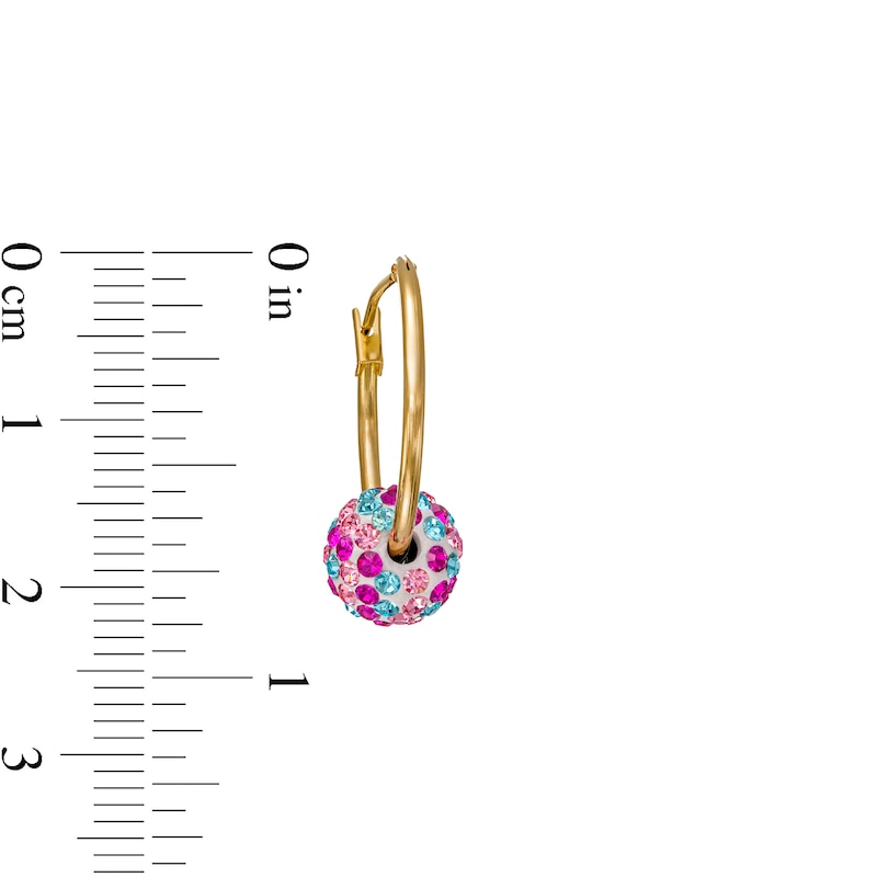 17mm Hoop Earrings with Pastel Crystal Ball in 10K White Gold