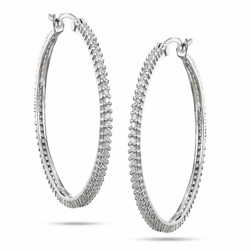 Cubic Zirconia 45mm Hoop Earrings in Sterling Silver