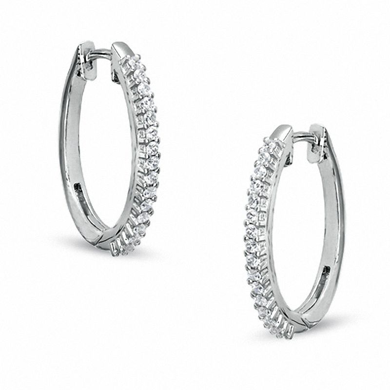 Cubic Zirconia Oval Hoop Earrings in Sterling Silver