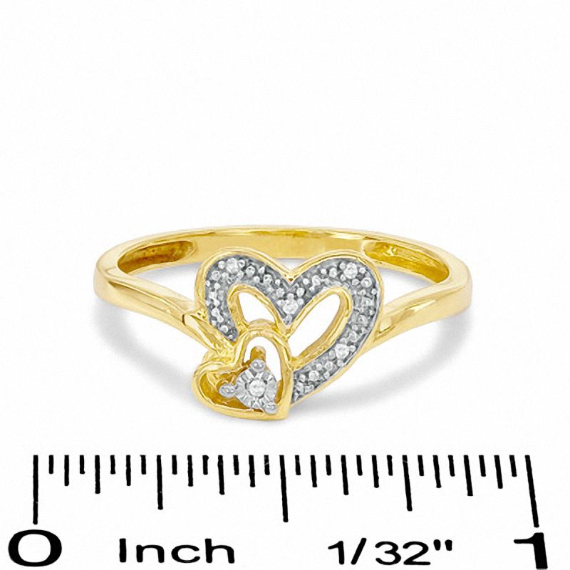 Main Image 3 of Diamond Accent Double Heart Ring in Sterling Silver with 18K Gold Plate - Size 7