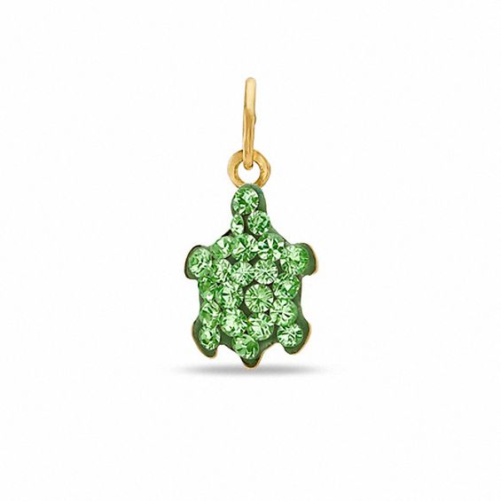 Green Crystal Turtle Charm in 10K Gold