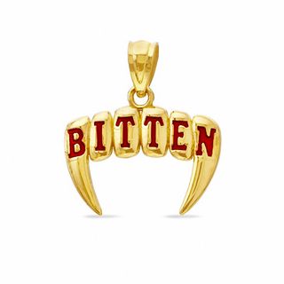 Red Enamel BITTEN Fangs Charm in 10K Gold