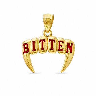 Red Enamel BITTEN Fangs Charm in 10K Gold
