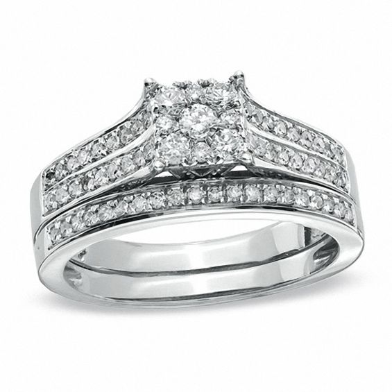 1/2 CT. T.W. Diamond Composite Bridal Set in 10K White Gold
