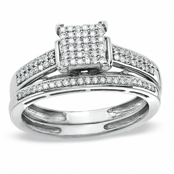 1/3 CT. T.W. Square Composite Diamond Bridal Set in 10K White Gold