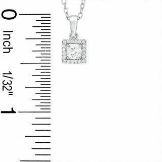 Lab-Created White Sapphire and Diamond Accent Square Frame Pendant in Sterling Silver