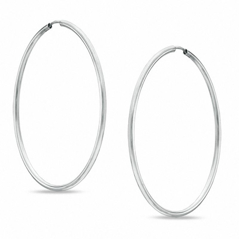 70mm Continuous Hoop Earrings in Tube Hollow Sterling Silver