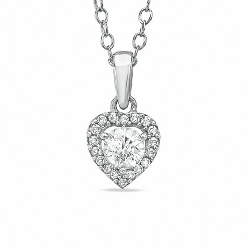 Main Image 1 of Lab-Created White Sapphire and Diamond Accent Heart Frame Pendant in Sterling Silver