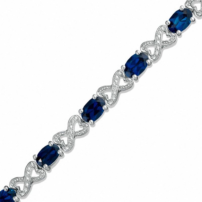 Oval Lab-Created Blue Sapphire and Diamond Bracelet in Sterling Silver - 7.25"