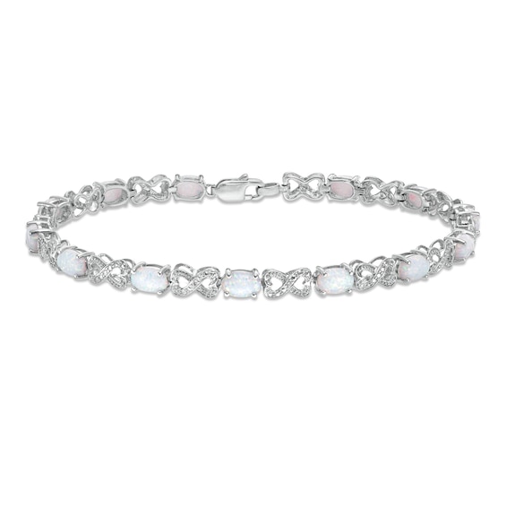 Oval Lab-Created Opal and Diamond Bracelet in Sterling Silver - 7.25"