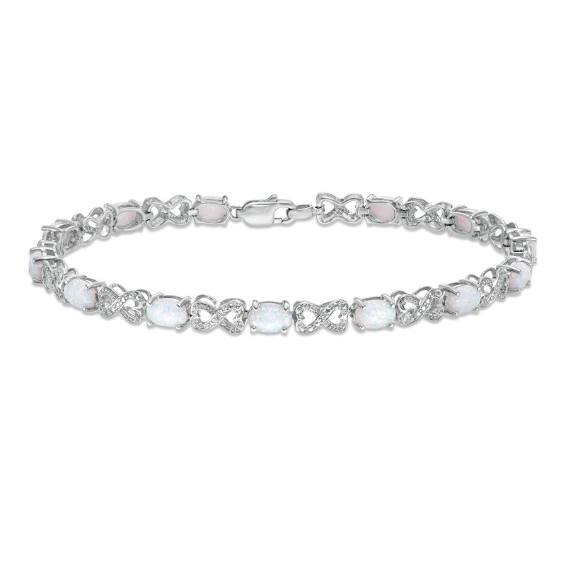 Oval Lab-Created Opal and Diamond Bracelet in Sterling Silver - 7.25"
